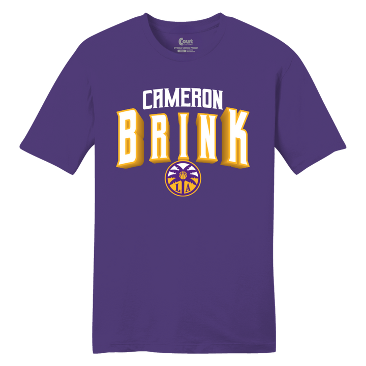 Purple t-shirt with 'Cameron Brink' printed on it against a white background
