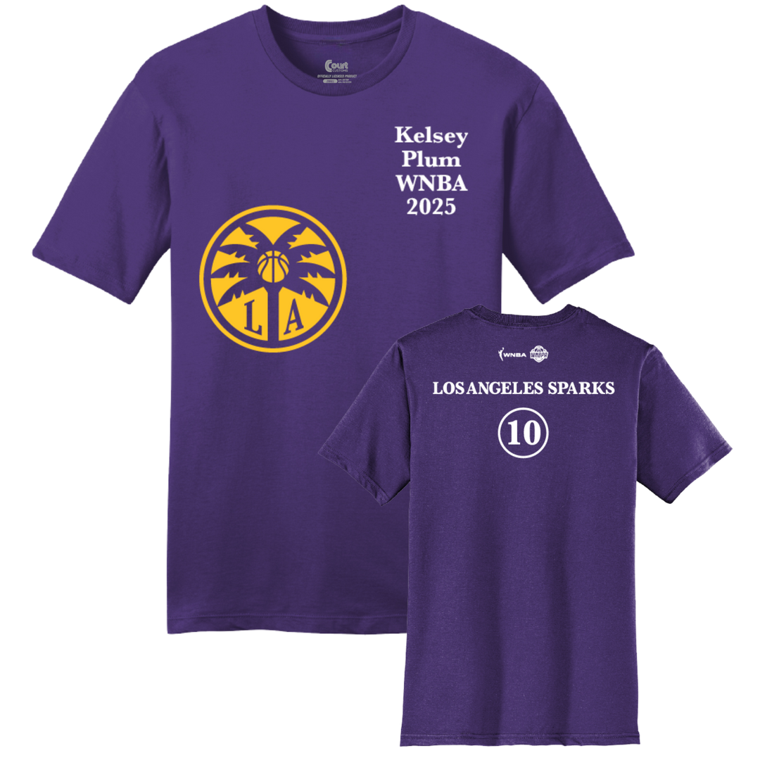 Purple t-shirt with Los Angeles Sparks logo and text on a white background