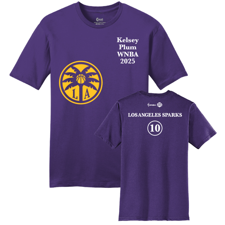 Purple t-shirt with Los Angeles Sparks logo and text on a white background