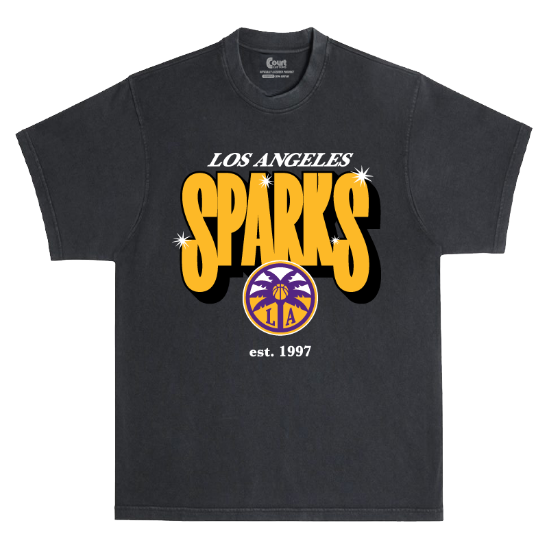 Black t-shirt with 'Los Angeles Sparks' text and logo on a white background