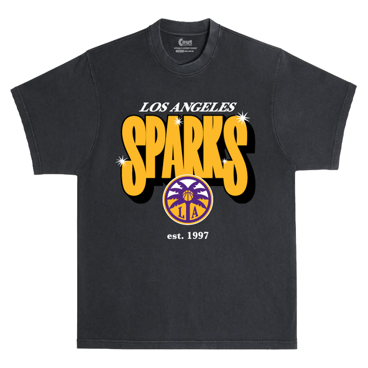 Black t-shirt with 'Los Angeles Sparks' text and logo on a white background