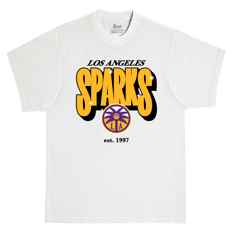 White t-shirt with 'Los Angeles Sparks' text and logo on a white background