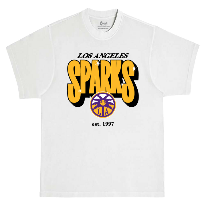 White t-shirt with 'Los Angeles Sparks' text and logo on a white background