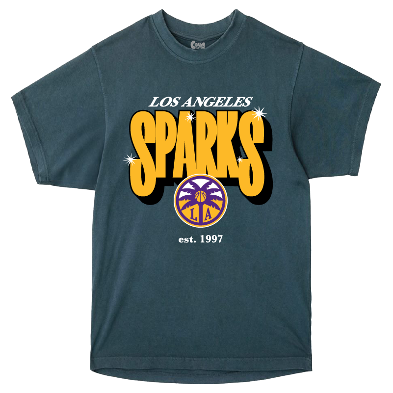 Teal t-shirt with 'Los Angeles Sparks' text and logo on a white background