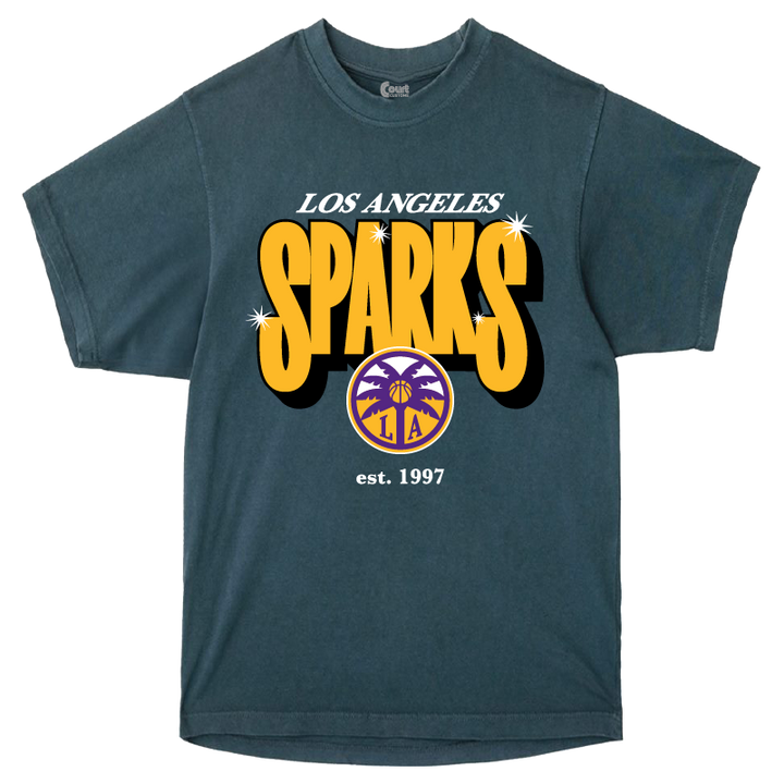 Teal t-shirt with 'Los Angeles Sparks' text and logo on a white background