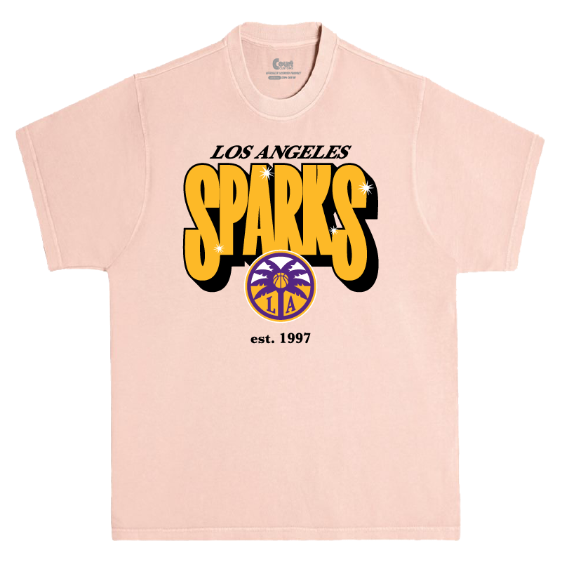 Pink t-shirt with 'Los Angeles Sparks' text and logo on a white background