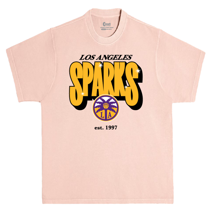 Pink t-shirt with 'Los Angeles Sparks' text and logo on a white background